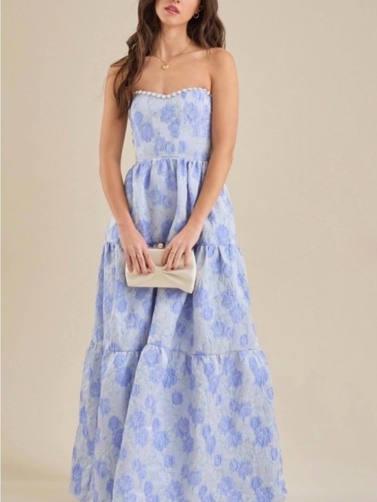 Altar'd State Dresses & Skirts - Altar'd State Strapless Light Blue Jaquard Floral Maxi Dress NWT